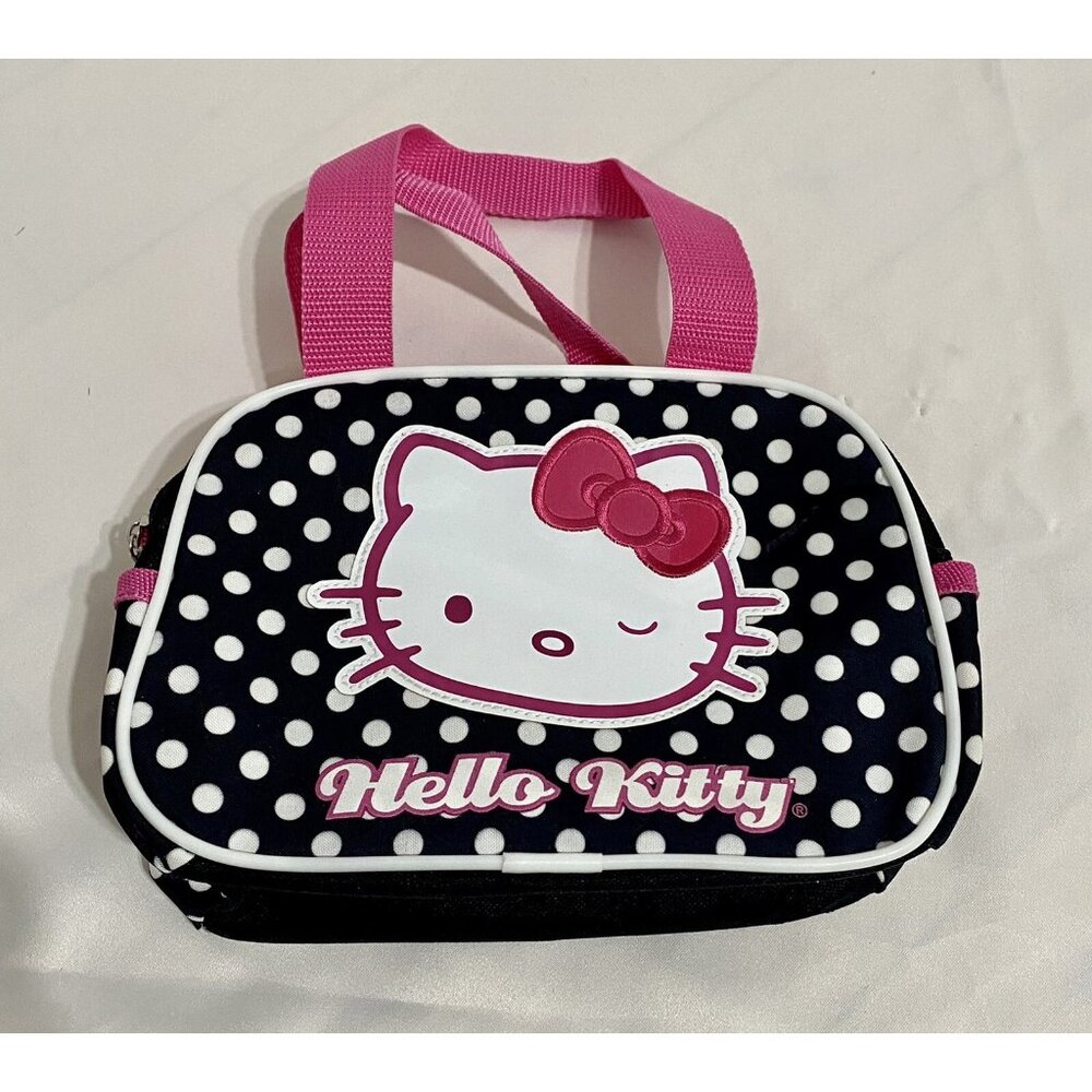 Sanrio Hello Kitty Black White Polka dot Pink Makeup Bag Purse